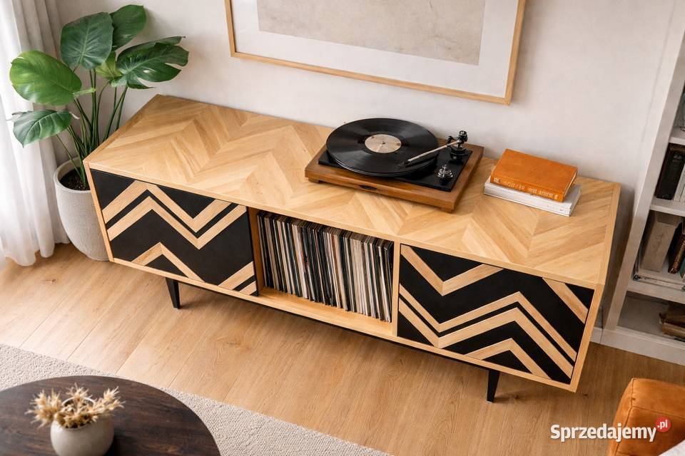 Komoda midcentury na winyle sprzęt audio do 71cm