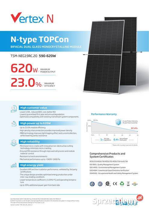 TRINA SOLAR NEG19RC20 620Wp 2382x1134x30 srebrna