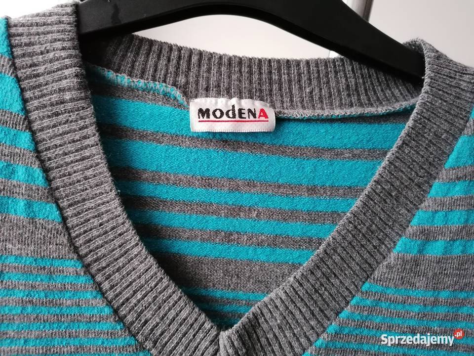 DAMSKI KRÓTKI SWETER W PASY MODENA RUNIWERSALNY Wkładane przez głowę  Łódź sprzedam