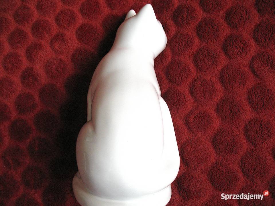 Kot biały duży z zielonymi oczami Porcelana 18 x Siedlce