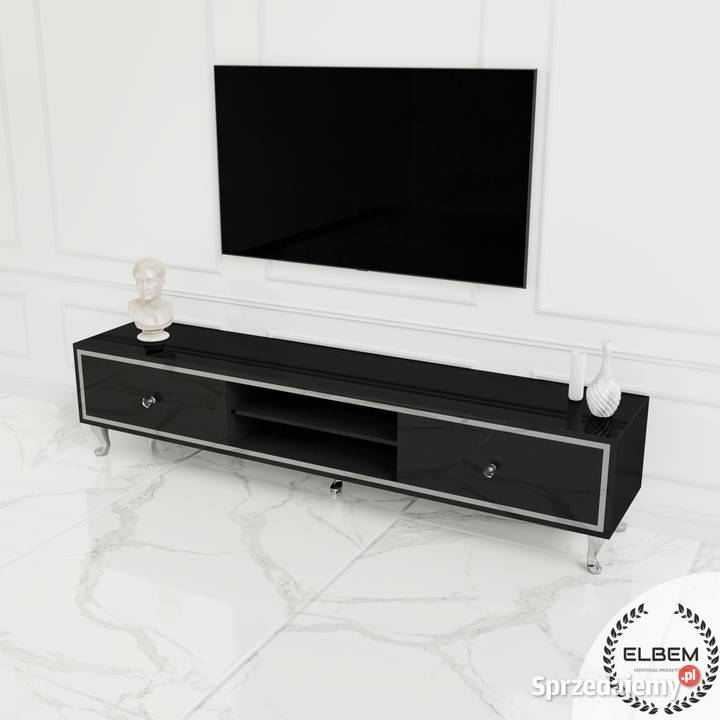 Szklana czarna szafka RTV Glamour Meble Warszawa