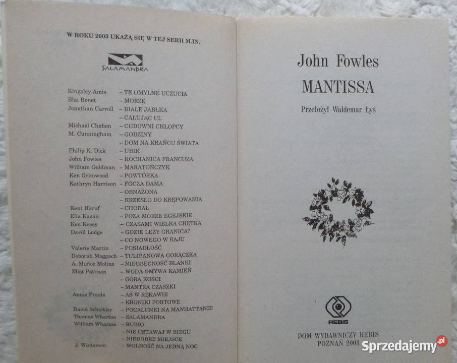 Mantissa John Fowles Rok wydania 2003 Warszawa