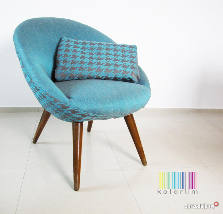 Retro DESIGN PRL Fotel MUSZELKA TURKUSOWY Warszawa
