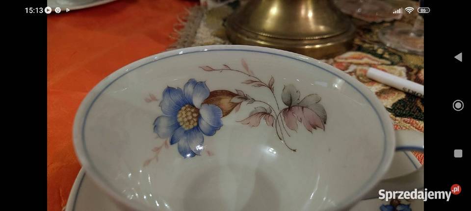 Filiżanka ręcznie malowana Niebieski mak porcelana Bavaria