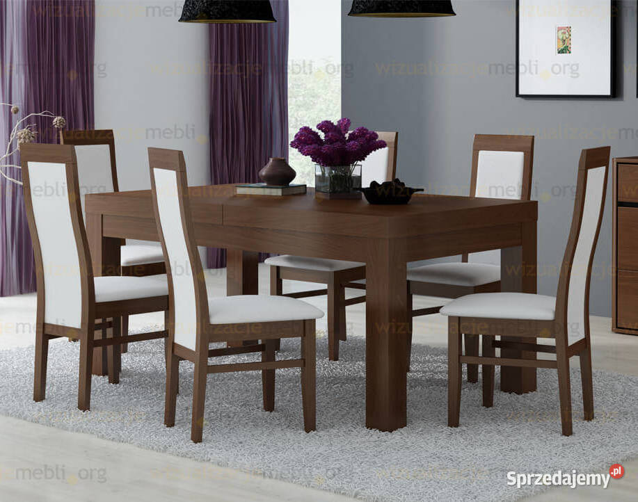 Stół Dębowy VERONA 6 krzeseł KANZAS Krótki Lublin