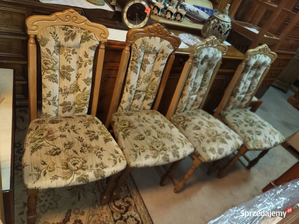 Stylowe solidne krzesła dębowe tapicerowane 6 Krzesła Sypniewo