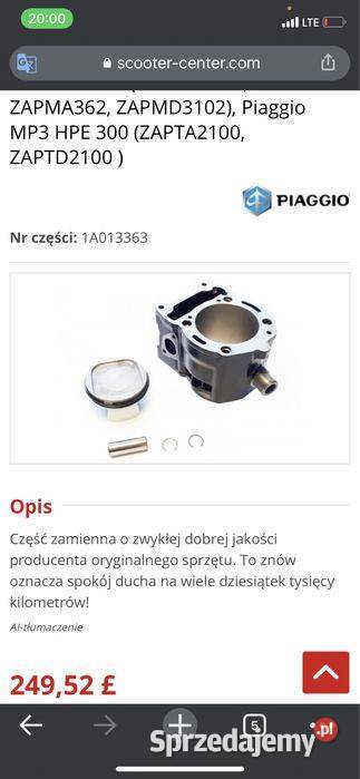Cylinder PIAGGIO 300 Vespa GTS HPE 300 ZAPMA3600 Poznań