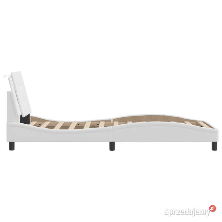 Rama łóżka z zagłówkiem biała sztuczna skóra 208cm