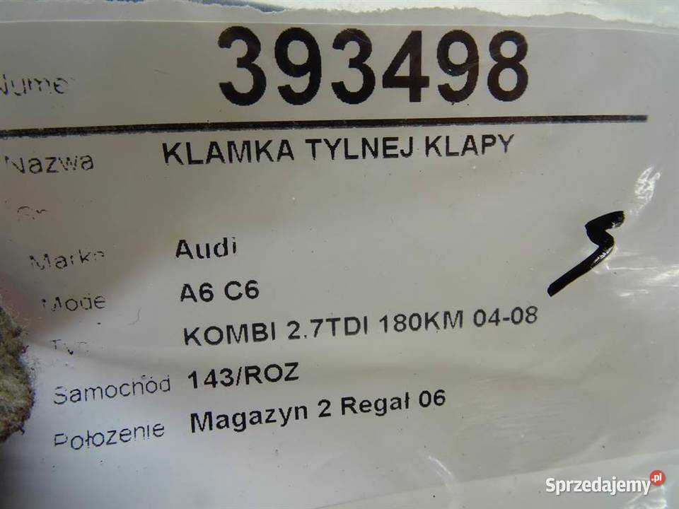 KLAMKA TYLNEJ KLAPY AUDI A6 C6 8E0827657E Kombi podkarpackie sprzedam