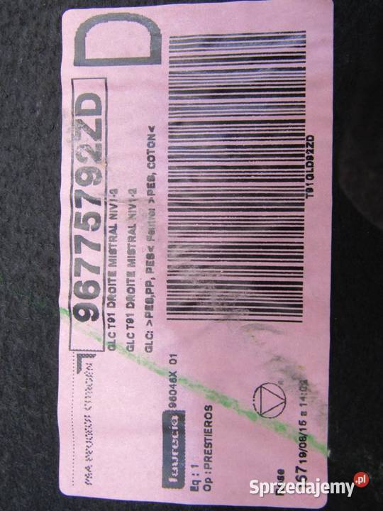 BOCZEK BAGAŻNIKA PRAWY TYŁ TAPICERKA PRAWA osobowe