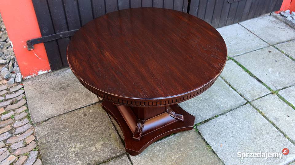 Unikatowy Okrągły Stół Stolik Kawowy Dąb 1920 r Ziębice