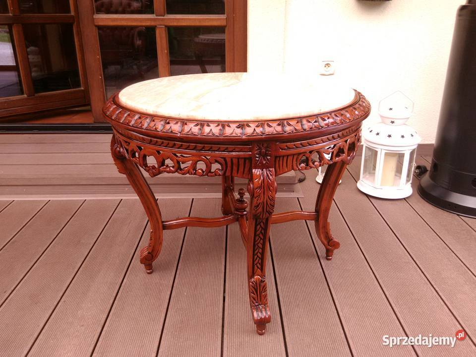 Stolik Barokowy Rzeźbiony Marmur Antyk UNIKAT Kluki