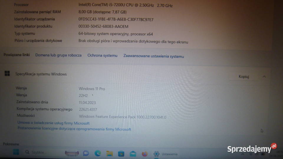 Dell Vostro 3568 Windows 11 Intel i5 7200U 156 Liczba rdzeni 2 Żegocina