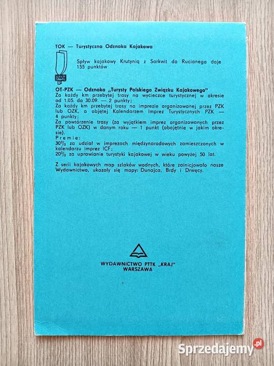 Szlak wodny Krutynia Mapa Turystyczna Plan PRL
