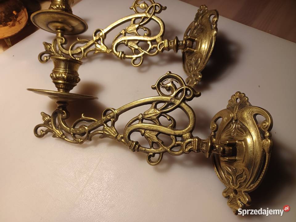 Komplet dwóch świeczników do pianina Mosiądz Lampiony i latarnie Poznań