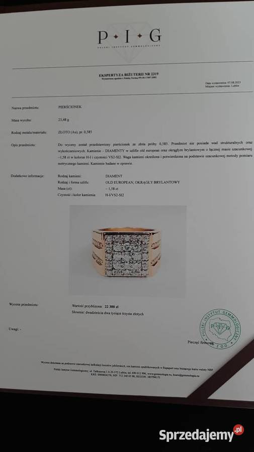 Złoty sygnet z diamentami Puck sprzedam