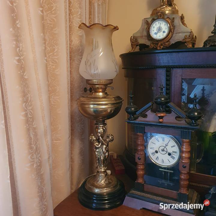 Masywna figuralna lampa elektryczna naftowabrąz Wrocław