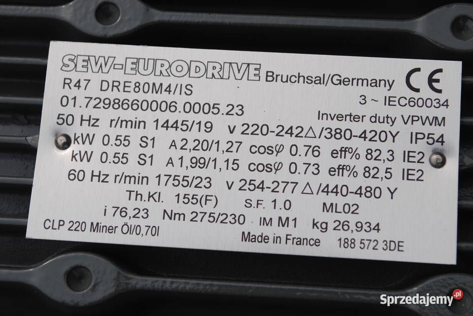 Motoreduktor 055kw 19obrmin firmy SEWEurodrive Biznes i Przemysł Kargowa