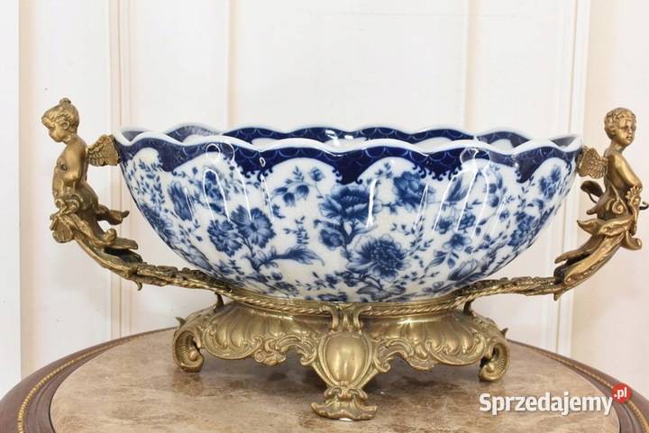 Niebieska Patera Owocnik Porcelana Brąz Amory Kraków