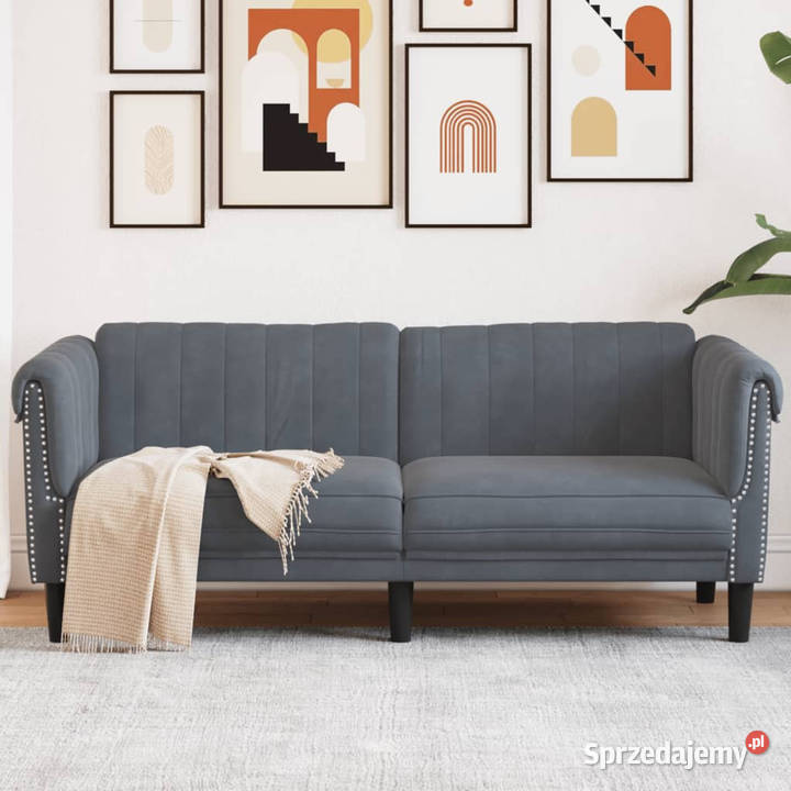 Sofa dwuosobowa ciemnoszara aksamit WM372576 Sofy i kanapy Warszawa