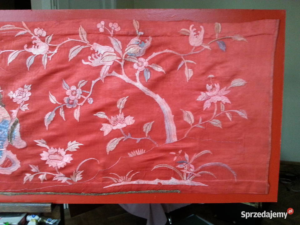 UNIKAT org XIXwieczny panel z chińskim haftem z Bydgoszcz