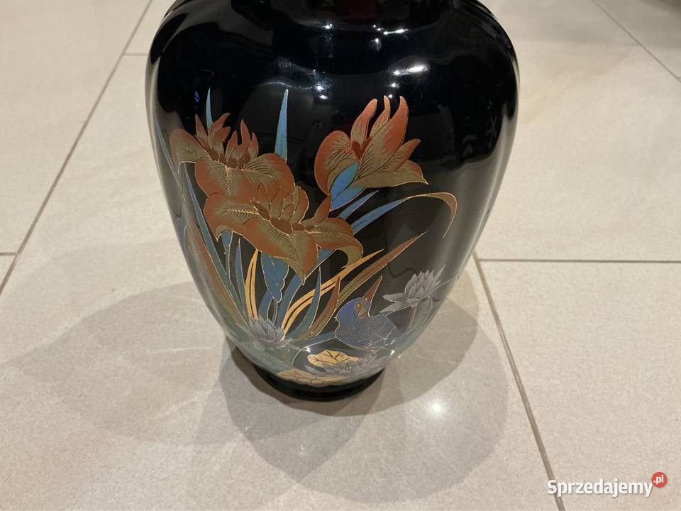 Czarny Wazon Włoska Porcelana VintageSygnowany Nowa Sól