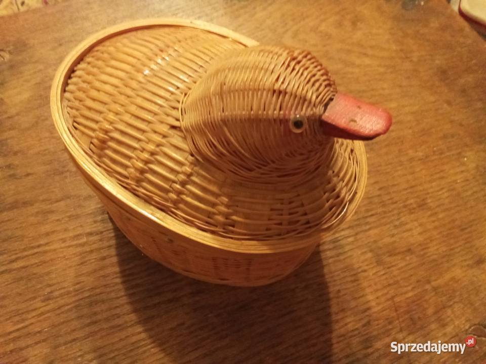 Stary wiklinowy pojemnik z kaczką Vintage Rękodzieło Warszawa