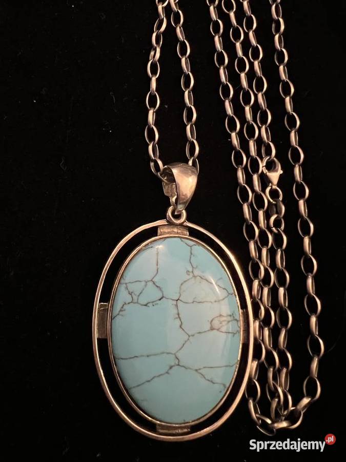 Srebrny wisior medalion turkus łańcuch srebro Warszawa