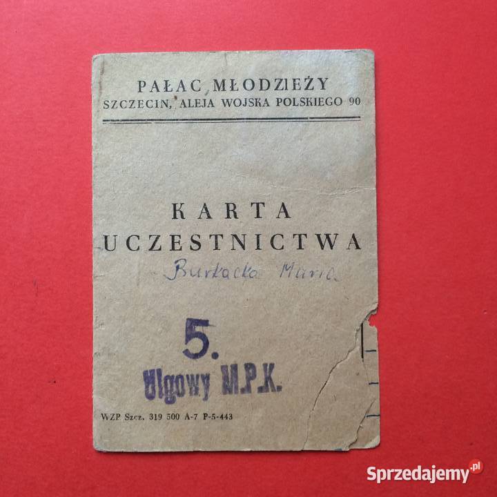 1900 Legitymacja Pałacu Młodzieży zachodniopomorskie Szczecin