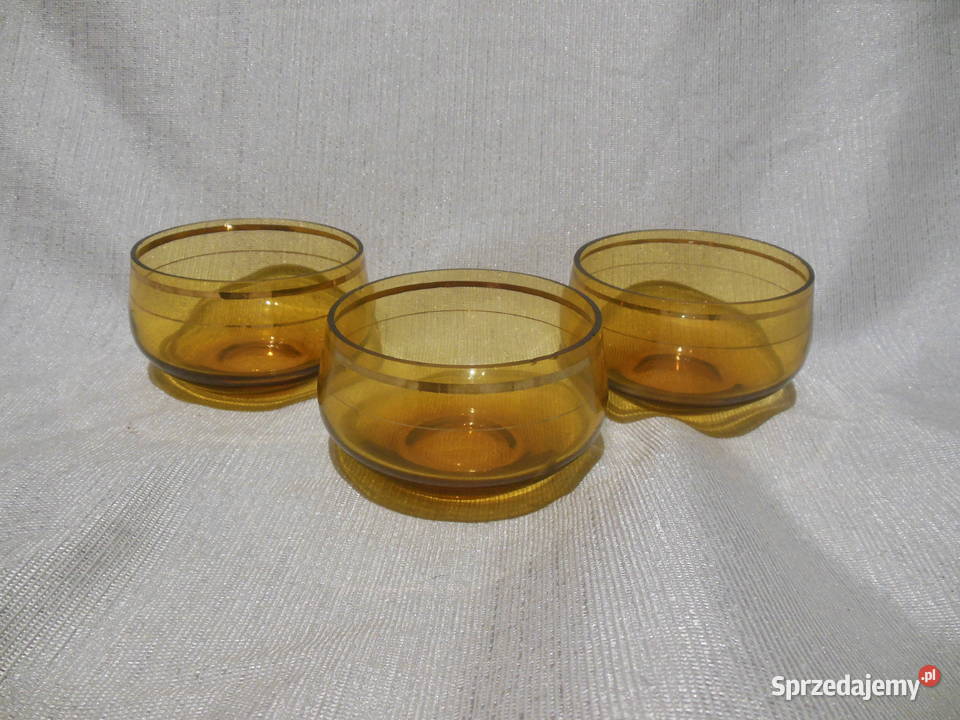 Salaterki szklane miodowe złocenia 3 PRL Kielce