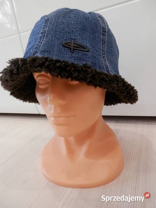 Czapka Bucket Jeansowa ze Sztucznym Brązowym Nakrycia głowy sprzedam