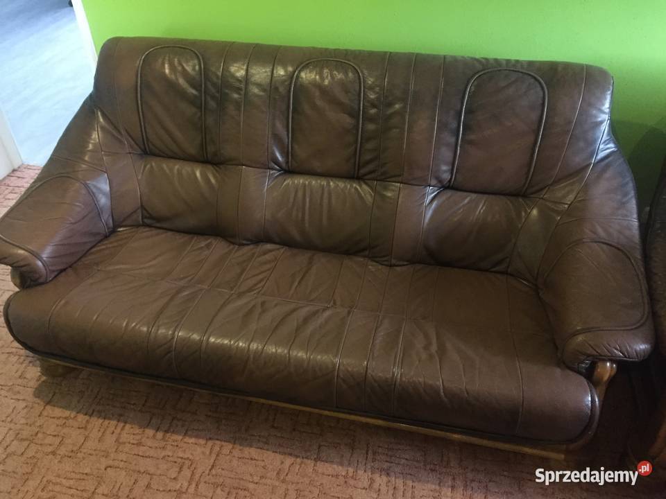 Wypoczynek skórzany sofa kanapa trzyosobowa z funkcja spania