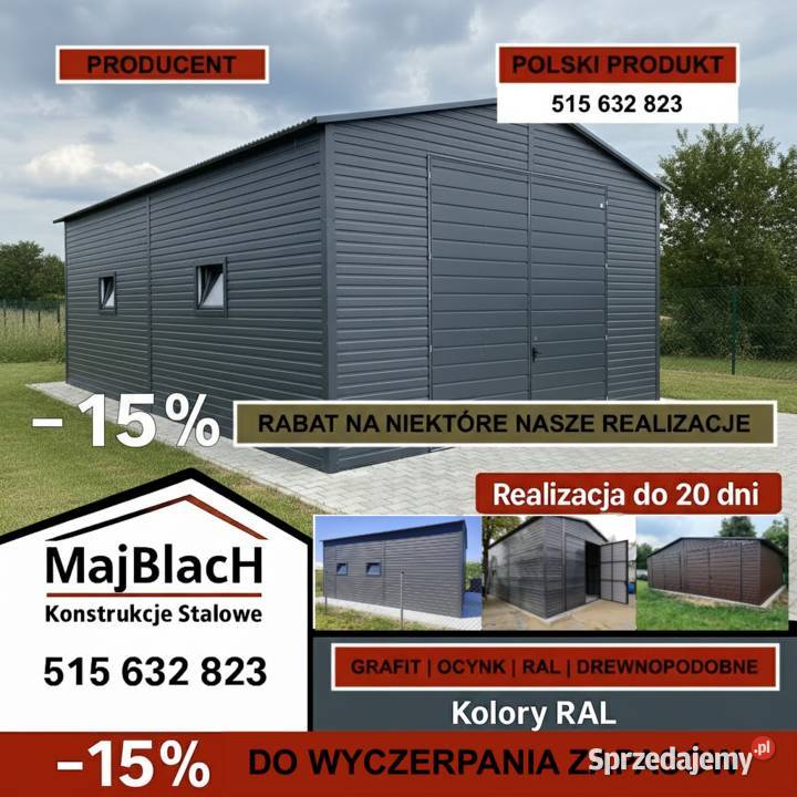 Garaż Blaszany Grafitowy Montaż Wiata PRODUCENT blacha Nowy Tomyśl
