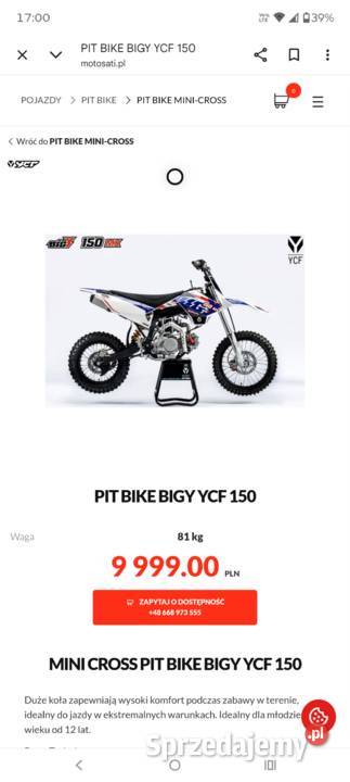 Ycf 150 bigy pitbike mrf kayo cross nieuszkodzony kujawsko-pomorskie