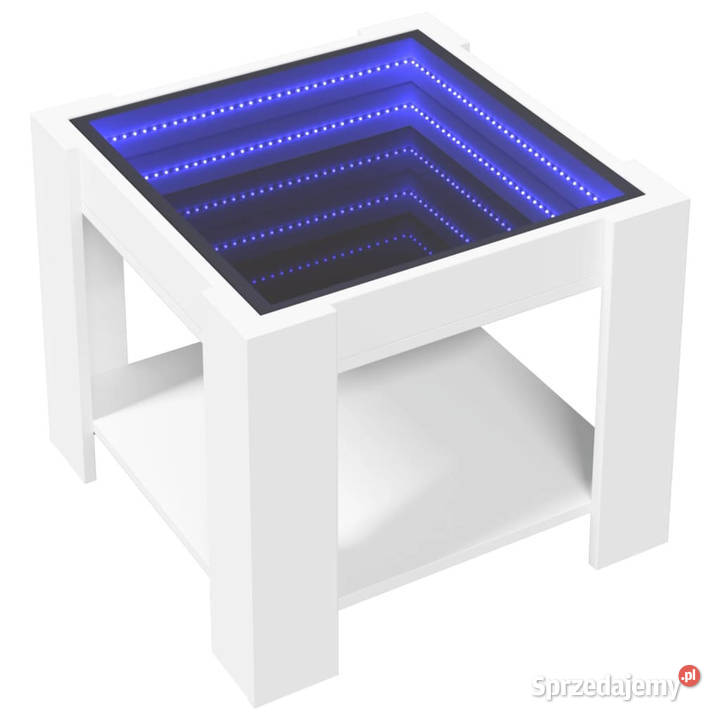 Stolik kawowy z LED biały 53x53x45 materiał Warszawa
