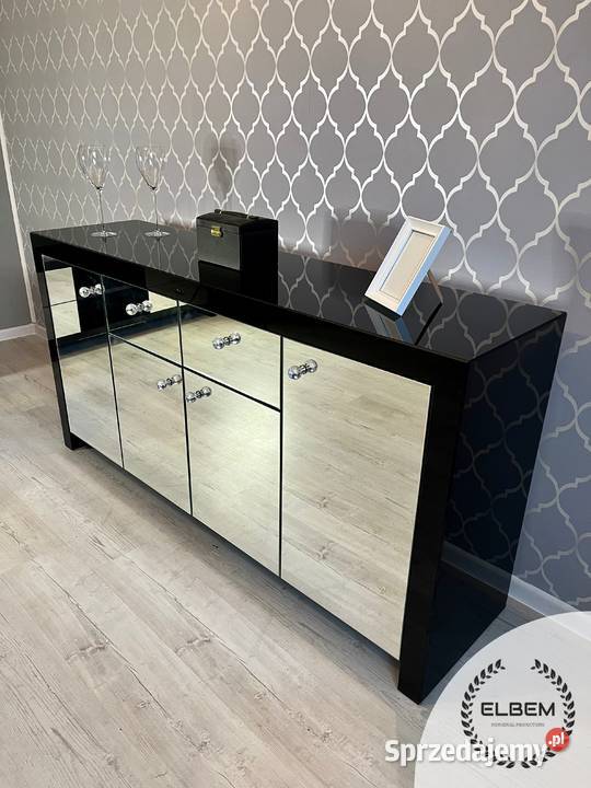 Szklana czarna komoda lustrzany front Glamour Szczecin