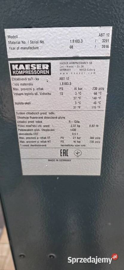 Kompresor śrubowy Kaeser SM9 Aircenter 55 kW 11 dolnośląskie Jelcz-Laskowice