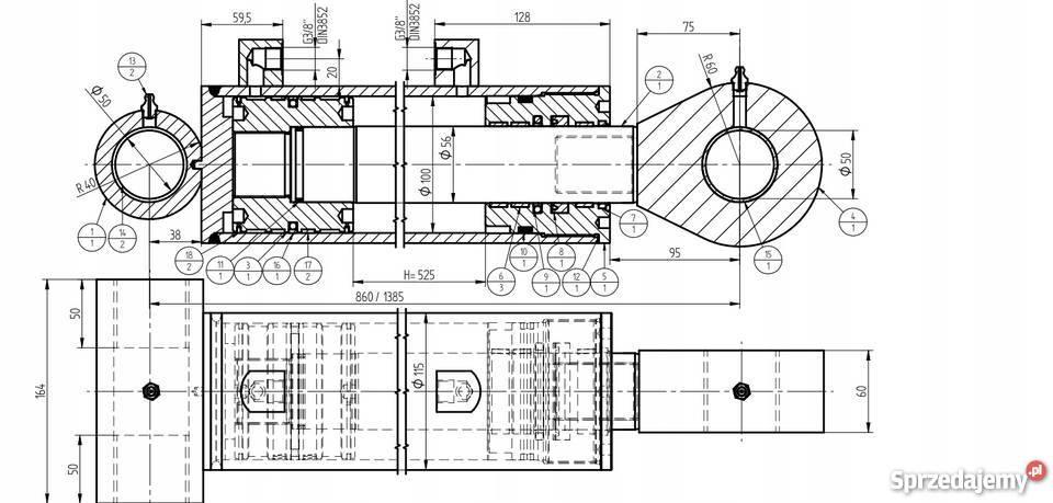SIŁOWNIK HYDRAULICZNY CYLINDER SKOK 525 POZLIFT Solec Kujawski