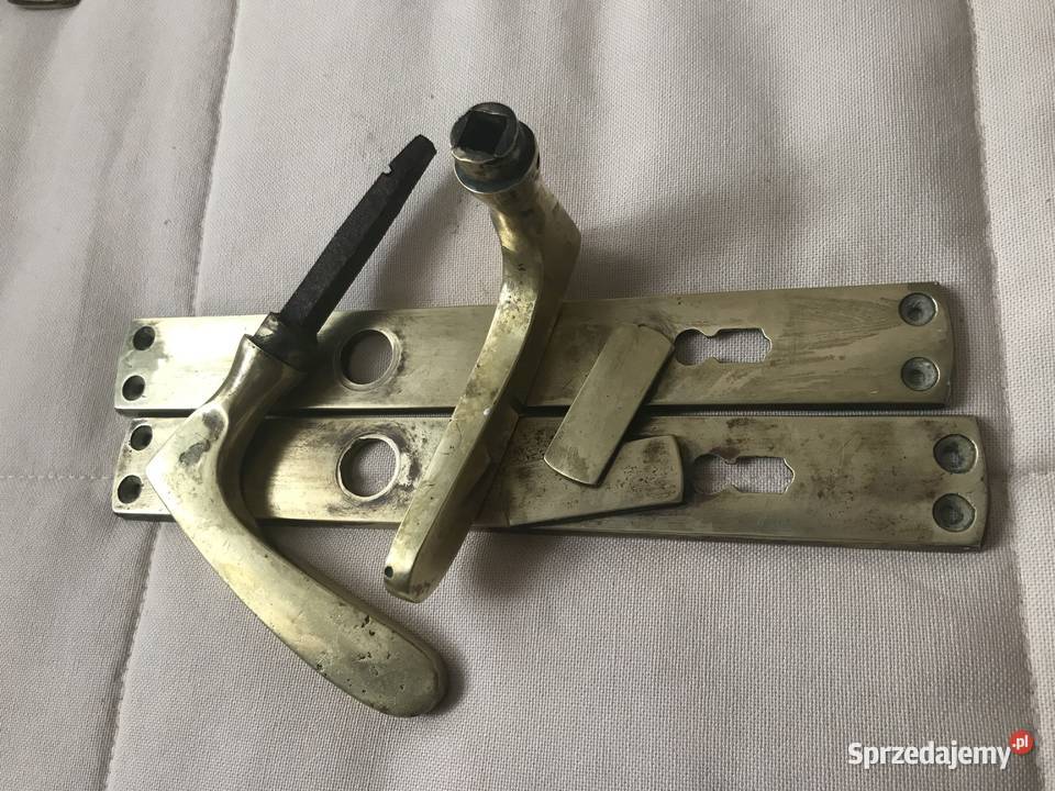 Stara mosiężna klamka z szyldem Zestaw