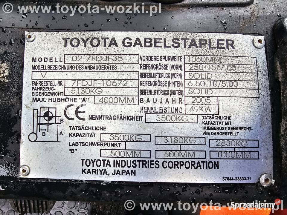 Wózek Widłowy TOYOTA 7FDJF35 pozycjoner TOYOTA Wadowice