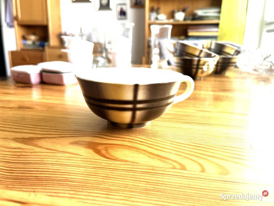 Filiżanki fajansowe żółtoczarne vintage niedrogo żółty Gdańsk
