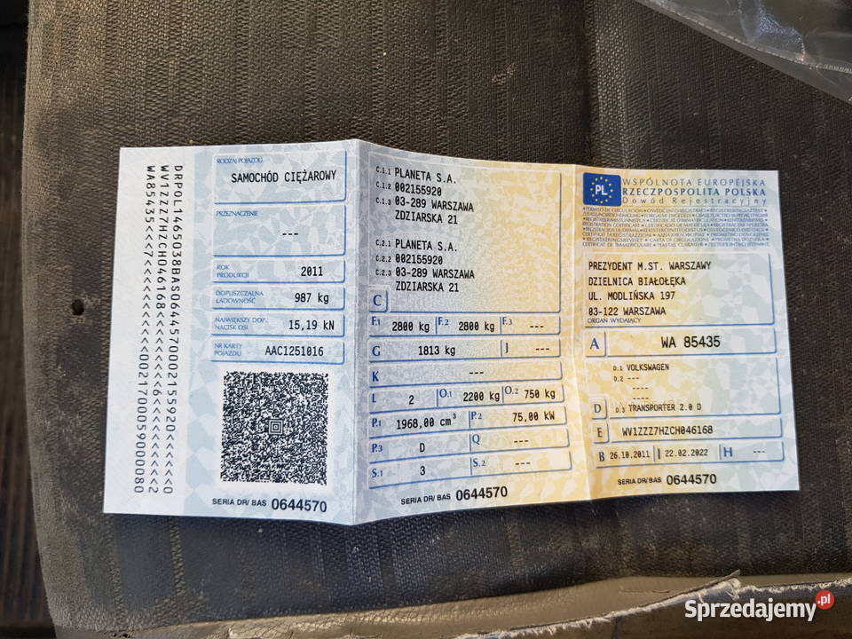 Syndyk sprzeda VOLKSWAGEN TRANSPORTER 20D WA diesel Warszawa