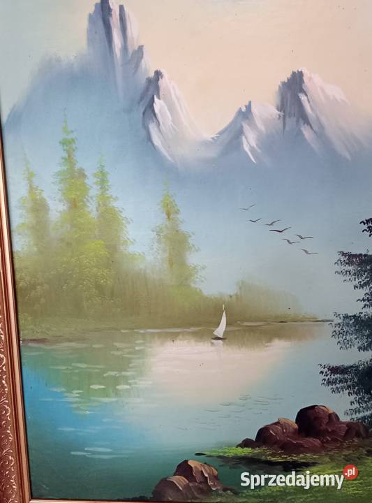 Obraz olejny na desce sygnowany Widok na górskie