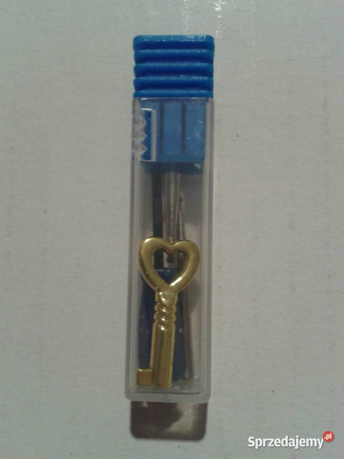 Złota KŁÓDKA MIŁOŚCI z kluczykiem pióro