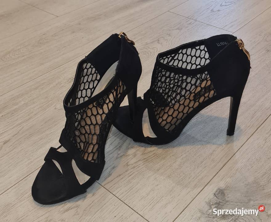 Sandałki damskie szpilka siateczka zip 36 tkanina Łódź