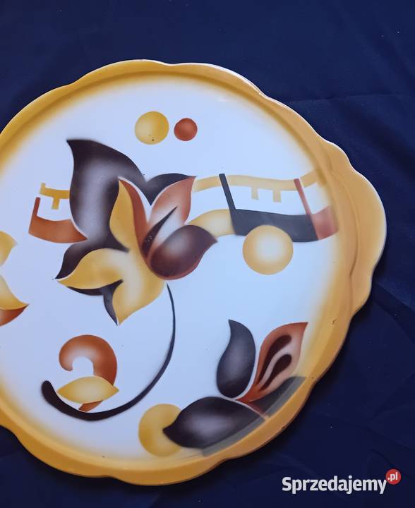 Fajansowa patera tortownica art deco Spritzdekor