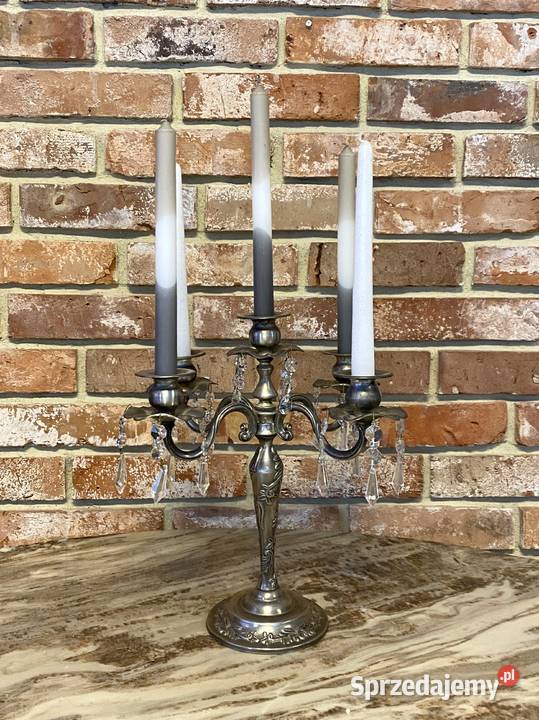 Świecznik kryształowy vintage srebrny kandelabr Gniezno