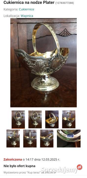 Unikatowa bomboniera platerzłocone wnętrze Antyki Pabianice