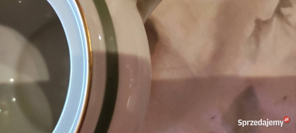 Cukiernica ecru zieleń porcelana malarnia WJS