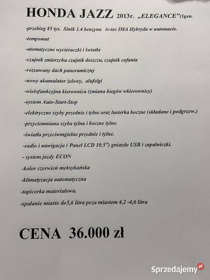Honda Jazz Hybryda Elegance 3 gen automat Pińczów
